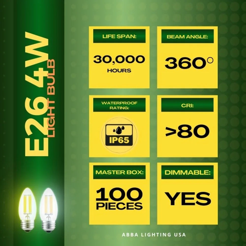 E26 4W LED Bulb 3000K/5000K Glass Long Life Outdoor - Abba Lighting USA