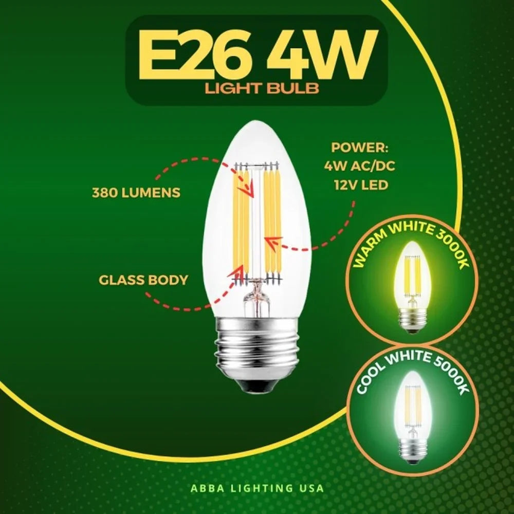 E26 4W LED Bulb 3000K/5000K Glass Long Life Outdoor - Abba Lighting USA