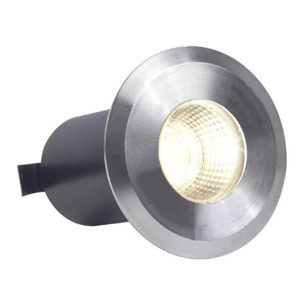 Abba Lighting DM52 small round built-in LED well light stainless steel lit for optimal visibility