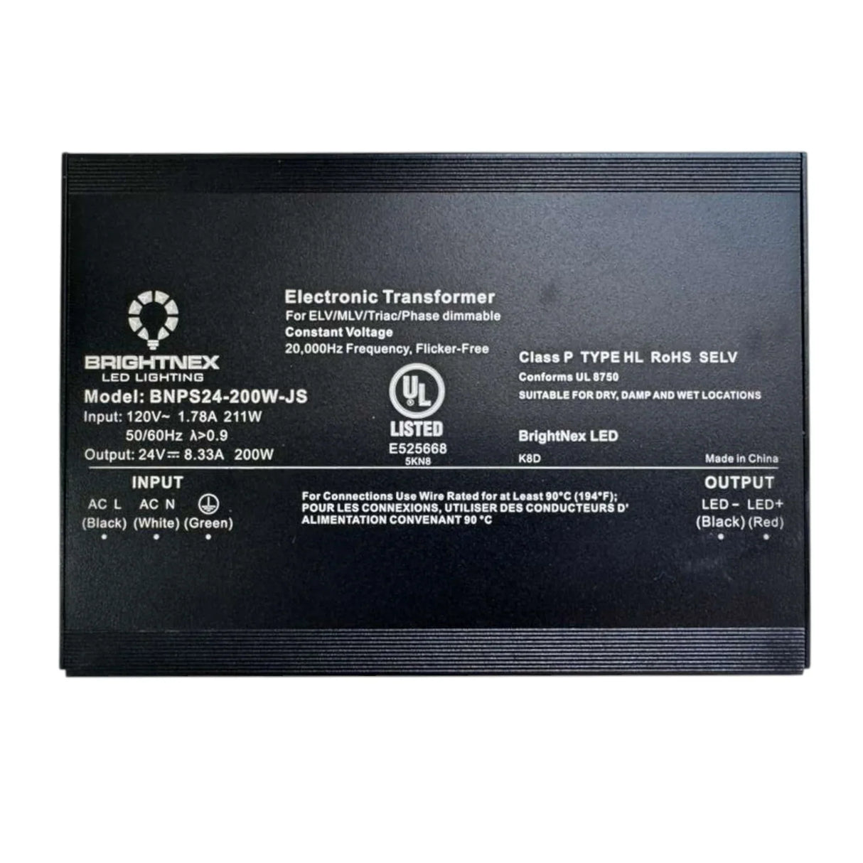 24V 200W Dimmable LED Transformer TRIAC/ELV/MLV UL Class 2 - BRIGHTNEX LED LIGHTING