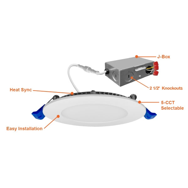 6" 9/12/15W 5-Color Round Slim Canless LED Light - Envision LED