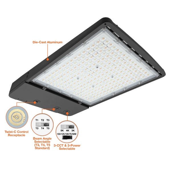 Parking lot light features tri-color LED