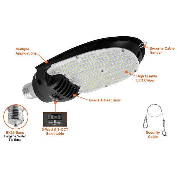 Envision series LED bulb with specifications, Envision-corn-flat-115w-3-power-bulb-features