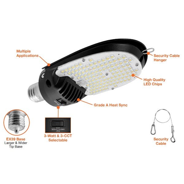 Envision series LED bulb with specifications, Envision-corn-flat-54w-3-power-bulb-features