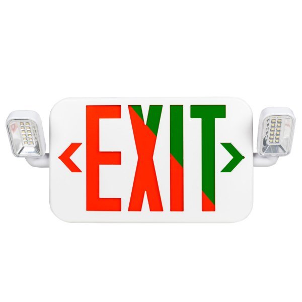 White bi-color emergency exit sign with LED lighting
