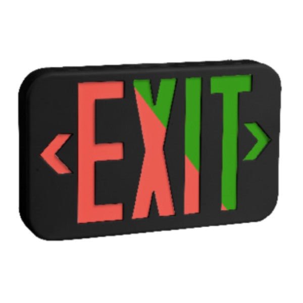 Red green and black emergency exit sign with LED lights