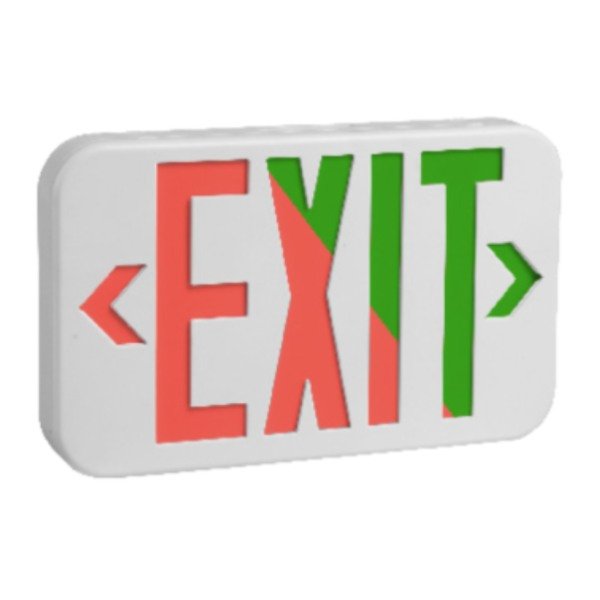 Red green and white emergency exit sign with LED lights