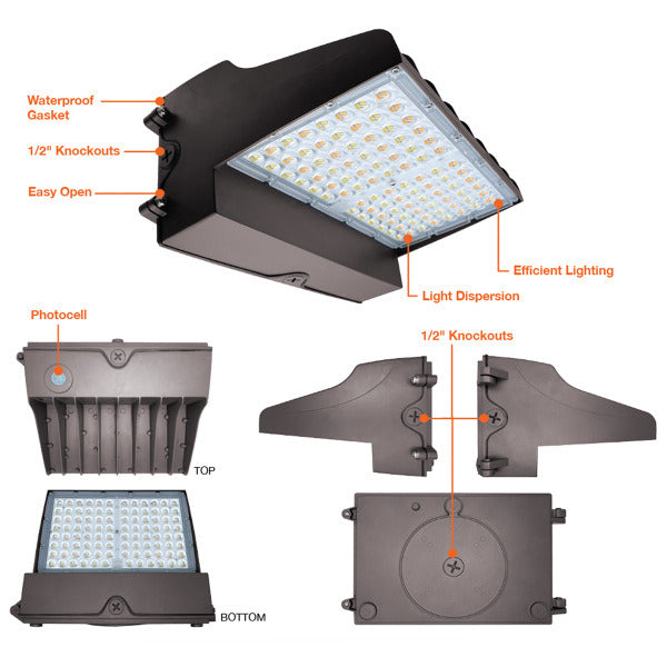 20-60W Tri-Color Cutoff LED Wall Pack w/ Photocell - Envision LED