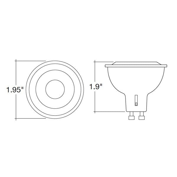 ENV GU10 5CCT 6W LED bulb with color temperature and wattage, env-gu10-5cct-6w-led-bulb-dimensions