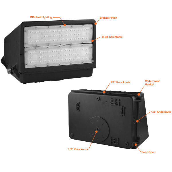 30W-150W Tri-Color Cutoff LED Wall Pack w/ Photocell - Envision LED