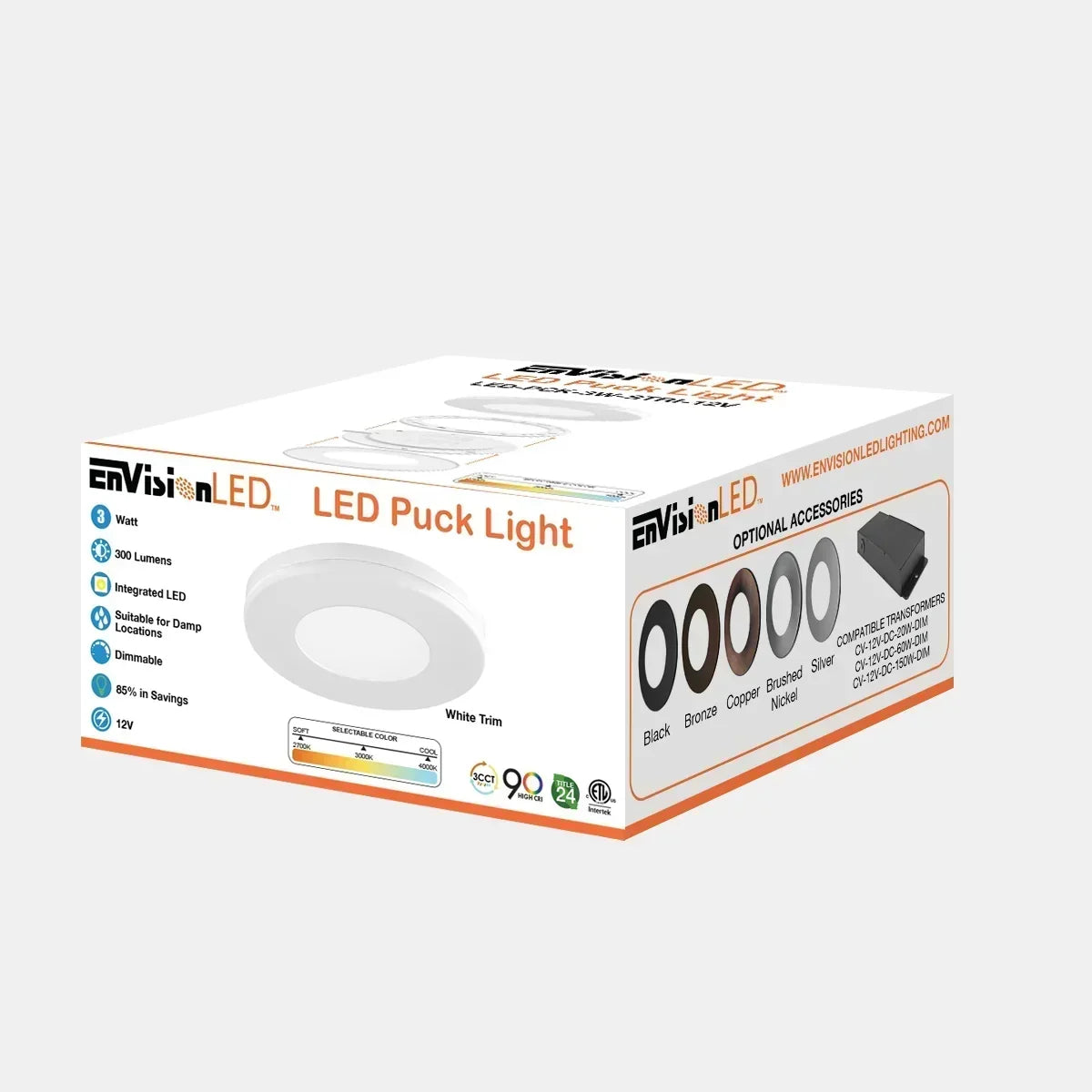 3W Undercabinet 3CCT Slim Magnetic Puck Light 12V - Envision LED