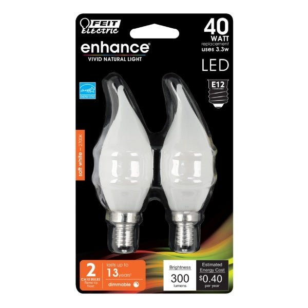 FT E12 3.3W 27K frosted filament LED bulb, ft-e12-3.3-27k-fl-fr-led-bulb-package
