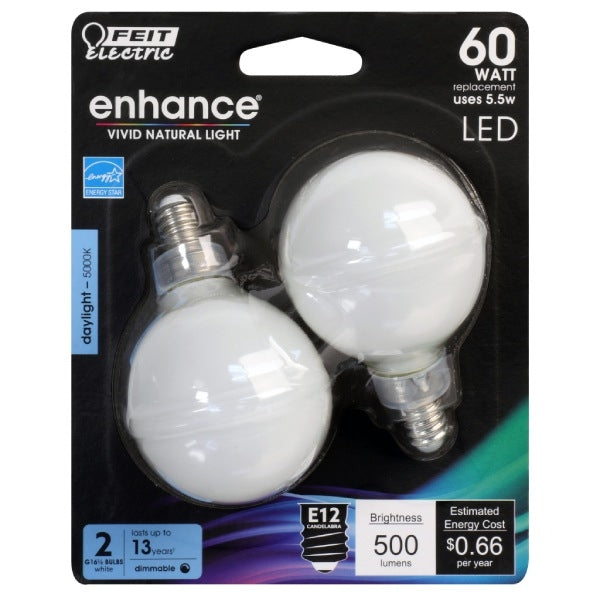 5.5W G16 Frosted Globe LED Bulb 5000K - Feit