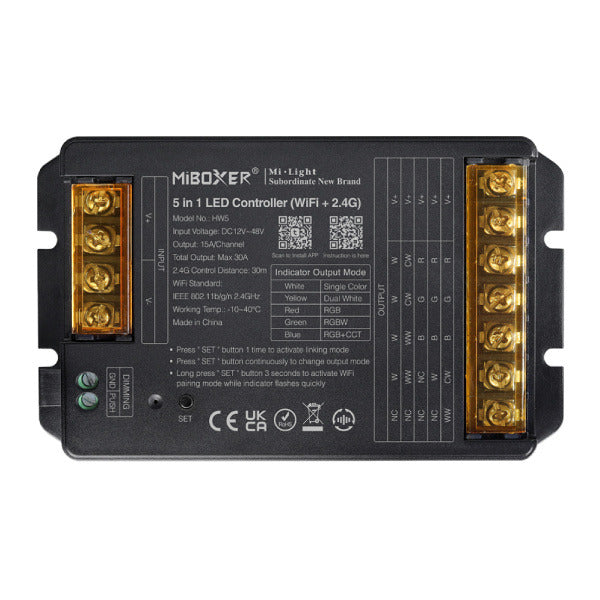 30A Wireless 5 in 1 Wifi Multi-Zone RGB/W/CCT Receiver - Mi Light