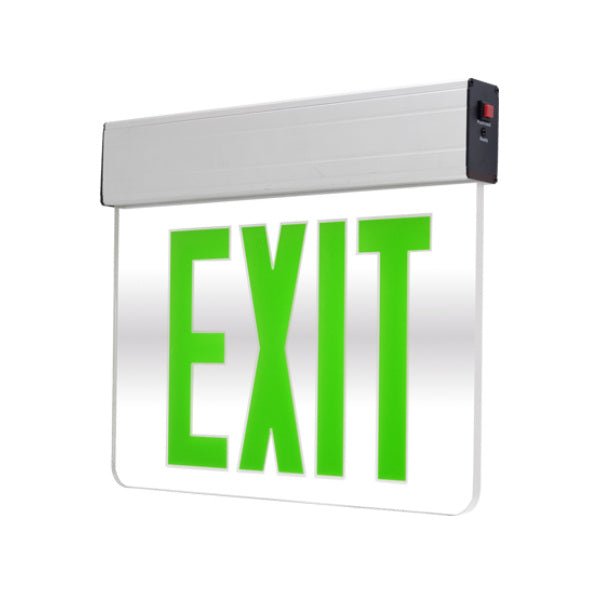Green mirror face emergency exit sign for reflection