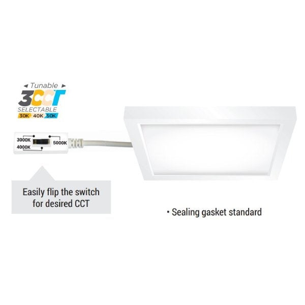 15W 7" Tri-Color Square Surface Mount Light - Portor Lighting