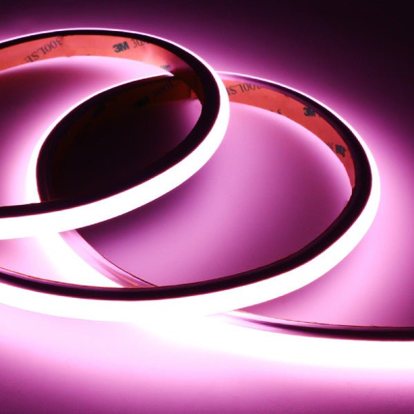 Pink neon RGBW LED strip with emergency lighting capabilities and outdoor ratings