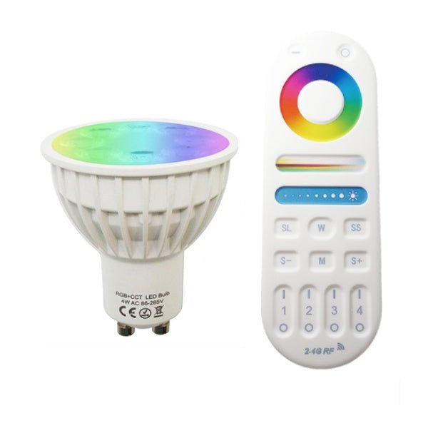 RGB-CCT GU10 LED bulb with color changing capabilities, rgb-cct-gu10-remote-set