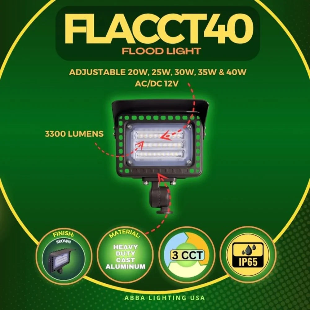 40W Integrated 3CCT Aluminum Flood Light Outdoor - Abba Lighting USA