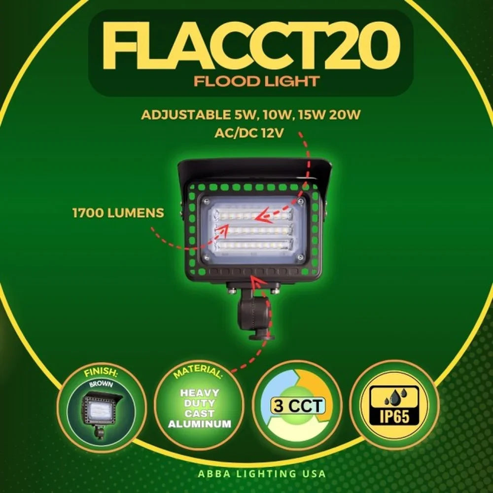 3CCT Adjustable Aluminum Flood Light 5W to 20W LED Outdoor - Abba Lighting USA