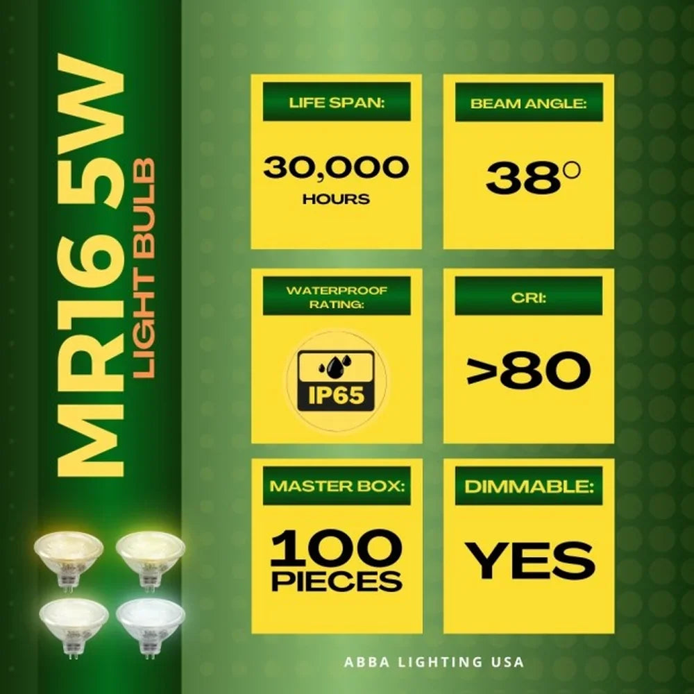 5W MR16 LED Bulb 38° IP65 Waterproof ETL Listed Outdoor - Abba Lighting USA