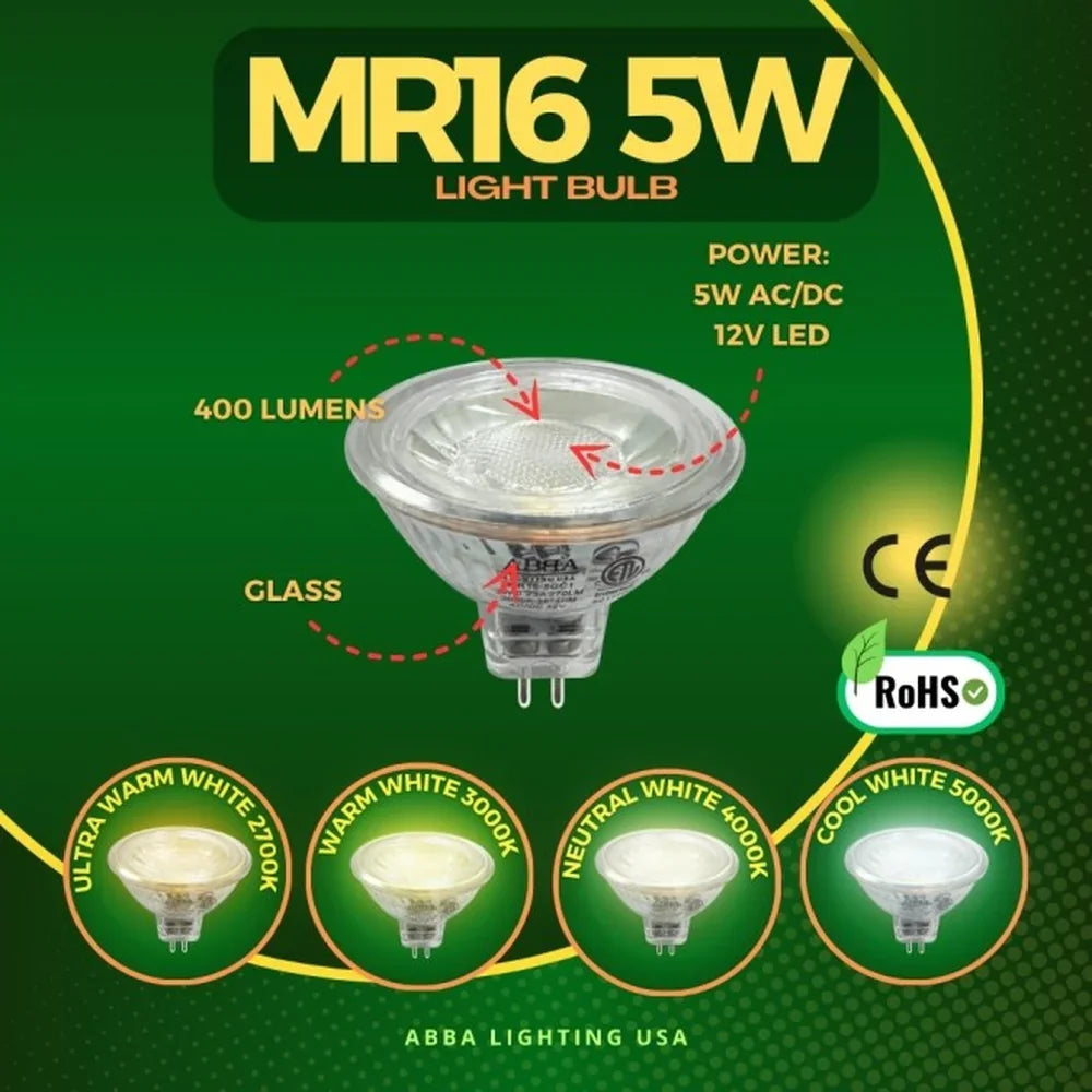 5W MR16 LED Bulb 38° IP65 Waterproof ETL Listed Outdoor - Abba Lighting USA