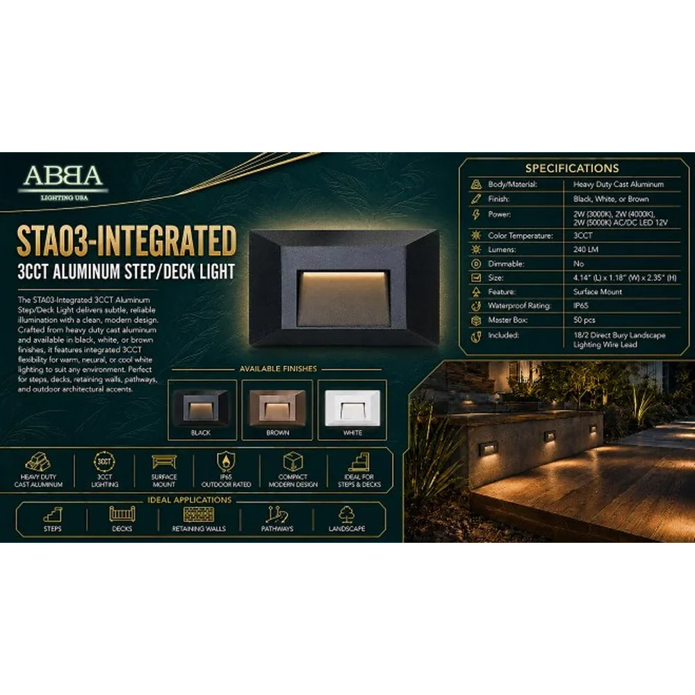 3CCT Aluminum Step/Deck Light Integrated LED Surface Mount, - Abba Lighting USA