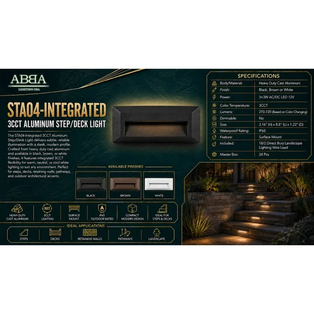 Integrated 3CCT Aluminum Step/Deck Light 3W LED IP65 - Abba Lighting USA