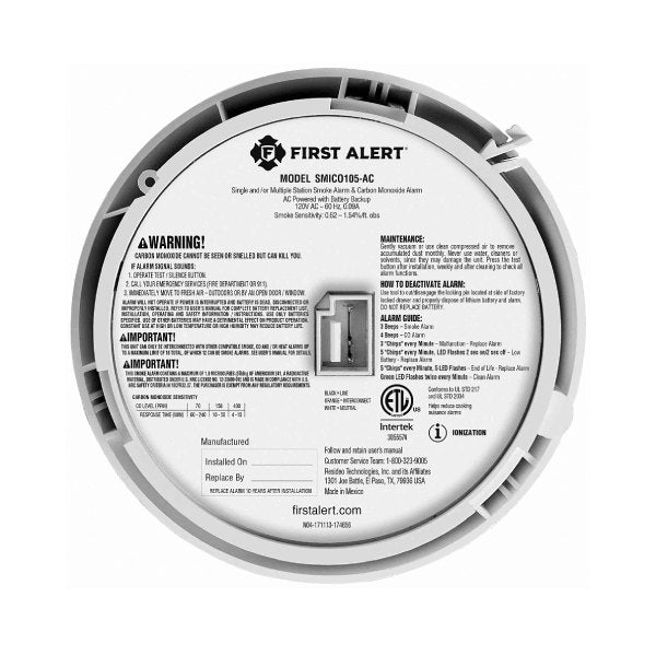 2 in 1 Smoke / CO2 Hardwired Detector w/ 10 Year Battery Back-up - BRK Electronics
