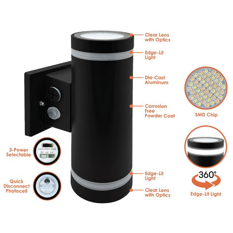 10/20/30W Tri-Color Up and Down Light w/ Photocell - Envision LED
