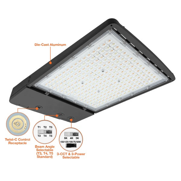 180W-300W Tri-Beam 5-Power Tri-Color Area LED Light - Envision LED