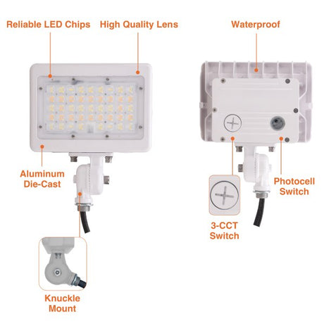 35W/50W Dual-Power Tri-Color Knuckle Mount LED Flood Light w/ Photocell - Envision LED