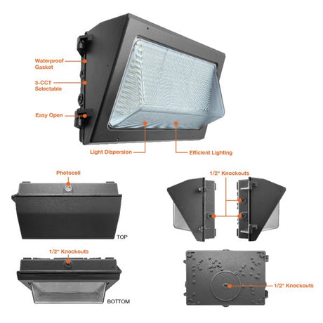 40W-120W Tri-Color Traditional Non-Cutoff LED Wall Pack w/ Photocell - Envision LED