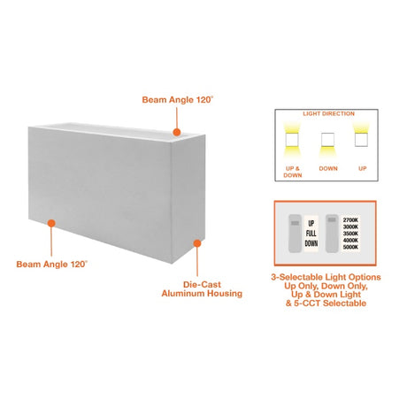 24W 5-Color 5" x 10" Square Wall Sconce - Envision LED