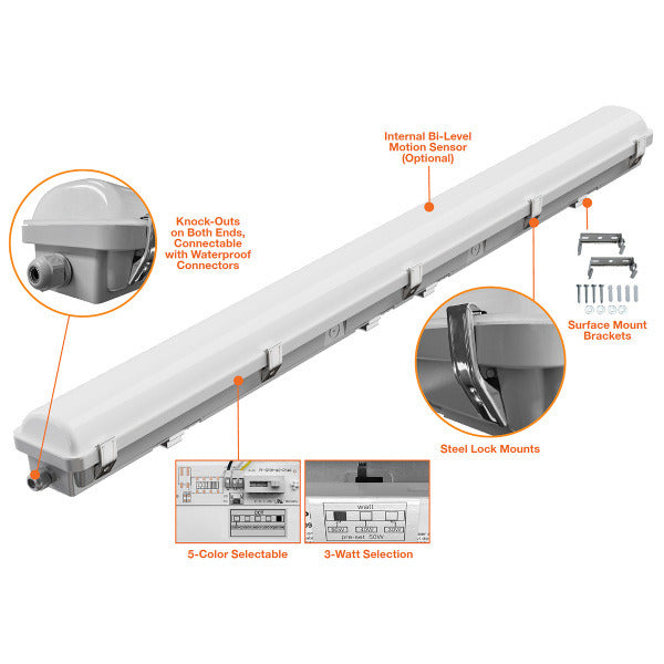 30/40/50W 4’ Multi-Color 3-Power LED Vapor Light Fixture - Envision LED