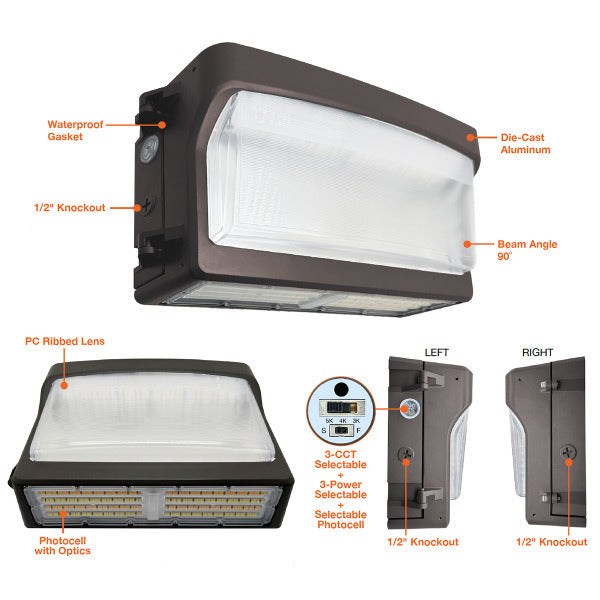 60/80/100W Tri-Color Semi-Circle Wall Pack - Envision LED