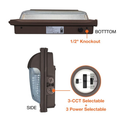 80/100/120W Tri-Color Slim Cutoff LED Wall Pack w/ Photocell - Envision LED