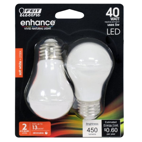 A15 5W E26 LED Bulb 2700K 2 Pack - Feit