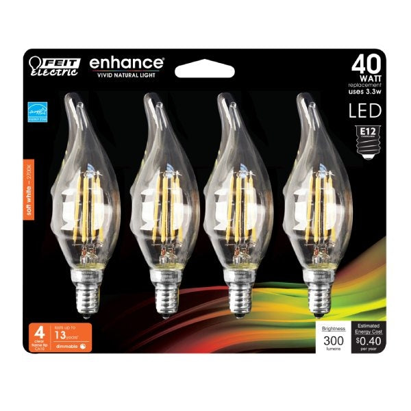 E12 3W Flame Tip LED Filament 4 - Pack 2700K - Feit