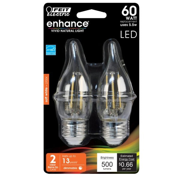 5.5W Flame Tip Candelabra E26 2 Pack - Feit