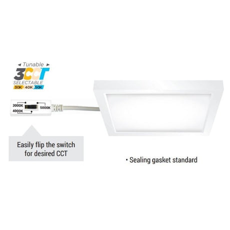15W 7" Tri-Color Square Surface Mount Light - Portor Lighting