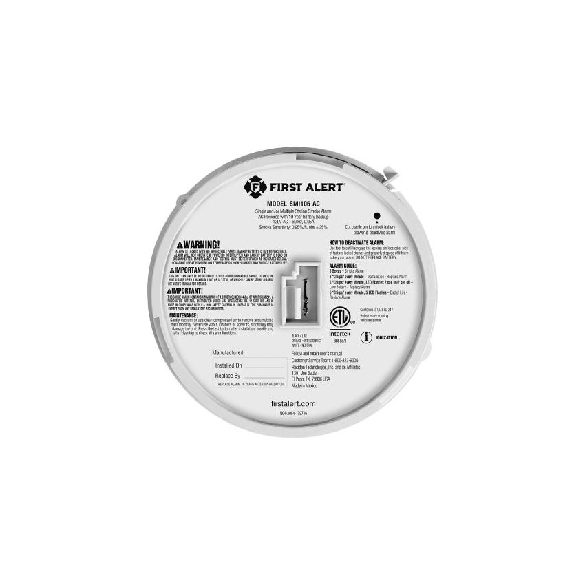 Hardwired Smoke Detector w/ 10 Year Battery Back-up-BRK