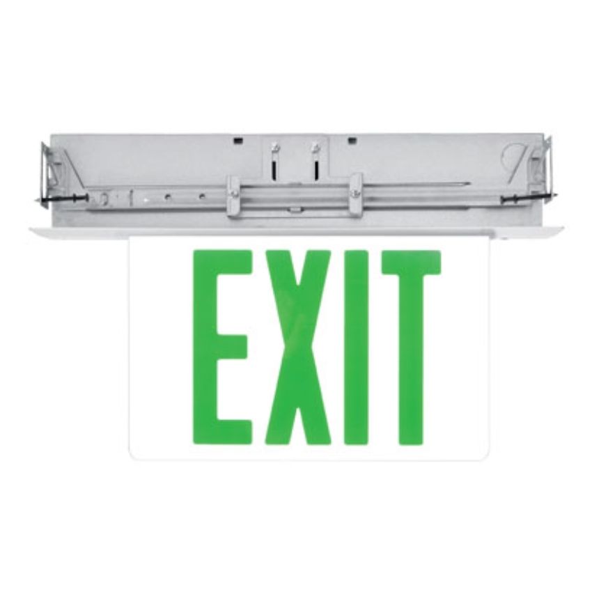 Recessed Edge Lit Glass Exit Sign w/ Battery Back up