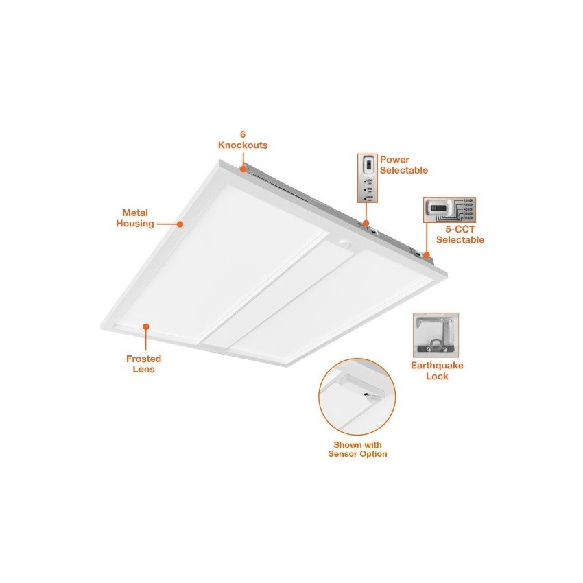 2 x 4 5-Color 3-Power Flat LED Troffer-ENV