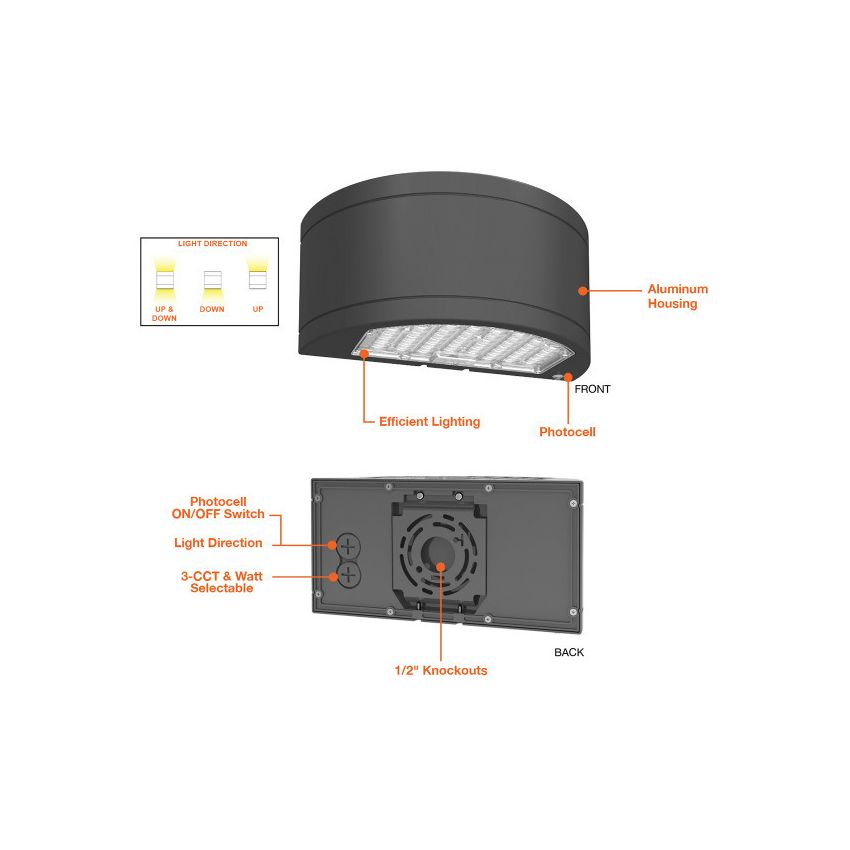 48/64/80W Tri-Color Semi-Circle Up/Down Wall Pack-ENV