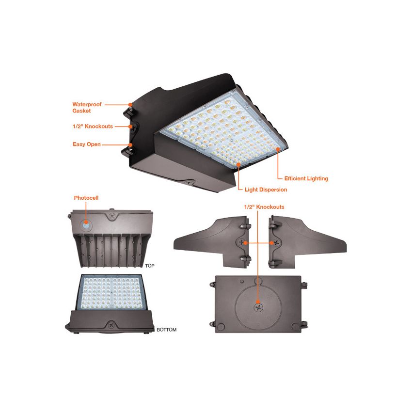 20-60W Tri-Color Cutoff LED Wall Pack w/ Photocell-ENV