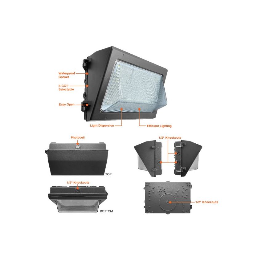 20W-60W Tri-Color Traditional Non-Cutoff LED Wall Pack w/ Photocell-ENV