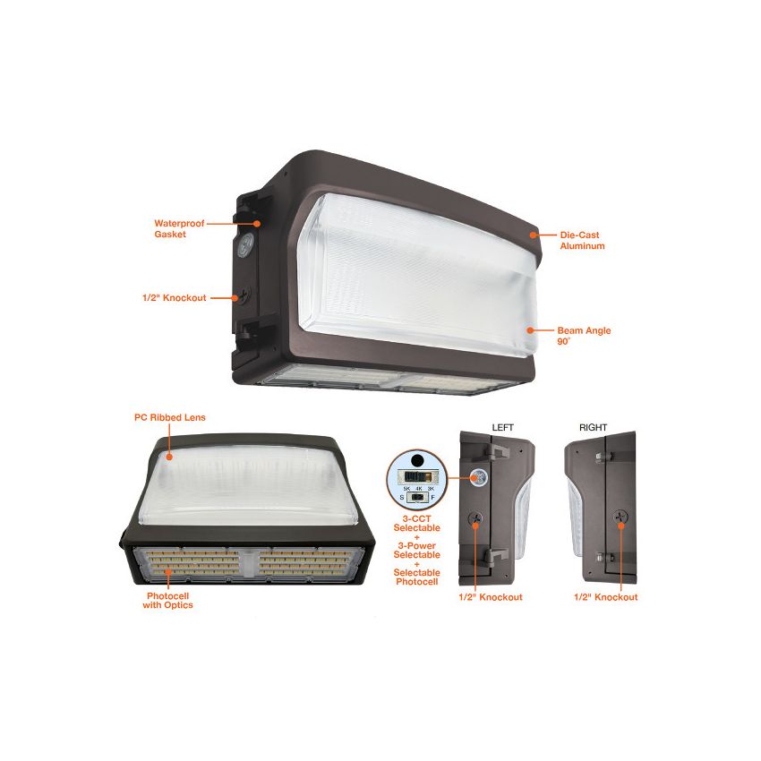 60/80/100W Tri-Color Semi-Circle Wall Pack-ENV