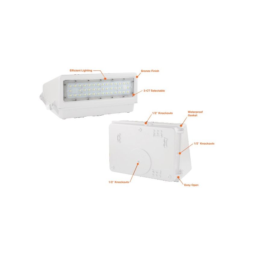 16/32/48/64/80W Tri-Color Cut Off Wall Pack w/ Photocell-ENV