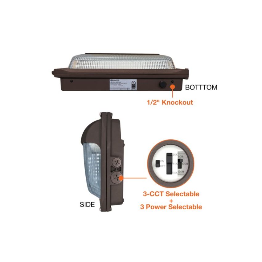 30/40/60W Tri-Color Slim Cutoff LED Wall Pack w/ Photocell-ENV